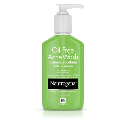 Neutrogena Oil-Free Acne and Redness Facial Cleanser Soothing Face Wash with Salicylic Acid Acne Medicine Aloe and Chamomile to Reduce Facial Redness 6 fl. oz