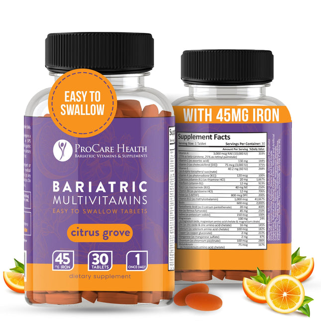 Procare Health Bariatric Multivitamin with Iron 45mg (30 Easy to Swallow Tablets) - Post Op Bariatric Vitamins for Gastric Bypass Pills for Sleeve Patients Sustains Recovery & Energy (1 Month Supply)