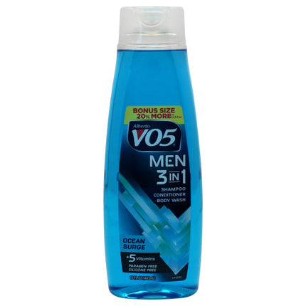 VO5 Alberto Men 3 in 1 Fresh Ocean Surge - 3 in 1 Shampoo Conditioner and Body Wash - With 5 Oils and 5 Vitamins - Energizing Ocean Scent - 15 oz