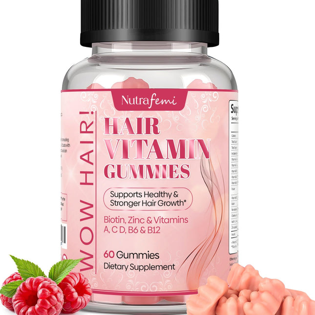 Nutrafemi #1 Hair Vitamins for Women - 60 Biotin Gummies with 5000 mcg Biotin Essential Vitamins and Powerful Antioxidants for Stronger Thicker Hair Healthy Nails and Glowing Skin