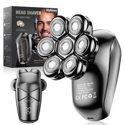 Head Shavers for Bald Men Wyklaus Detachable Head Shavers 5-in-1 Electric Razor IPX7 Waterproof Dry Wet Shaving for Men Women7D Rotary Shaver Grooming Kit with LED Display USB Rechargeable