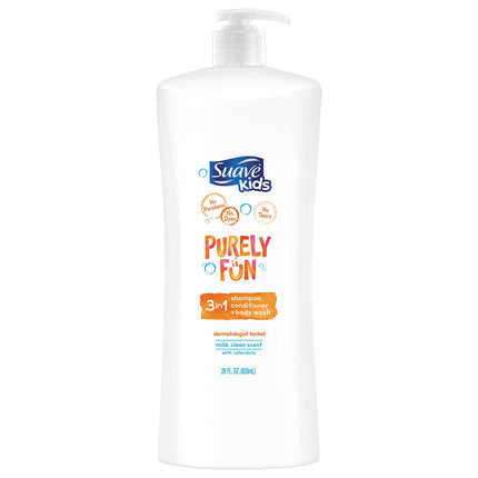 Suave Kids Purely Fun Shampoo Conditioner Body Wash 3 in 1 28 oz ( Packaging may Vary )