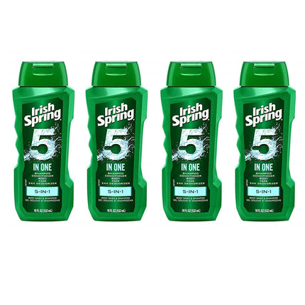 Irish-Spring 5-in-1 Shampoo Conditioner Body Wash Face Wash and Deodorizer 18 oz (Pack of 4)