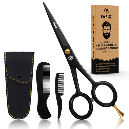 5” Professional Beard Mustache Scissors with 1 Beard Comb 1 Mustache Comb and Travel Pouch - Perfect Beard Trimming Scissors for All Facial Hair Scissors - Grooming Scissors