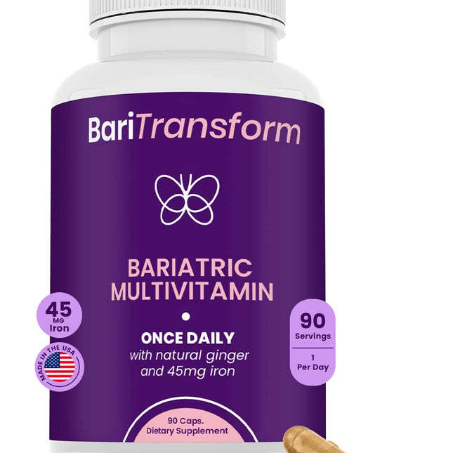 BariTransform Bariatric Multivitamin with Iron Capsule – 90 Ct – Bariatric Vitamins Multivitamin with Organic Ginger Root for Digestion Support – Once-A-Day Vitamins