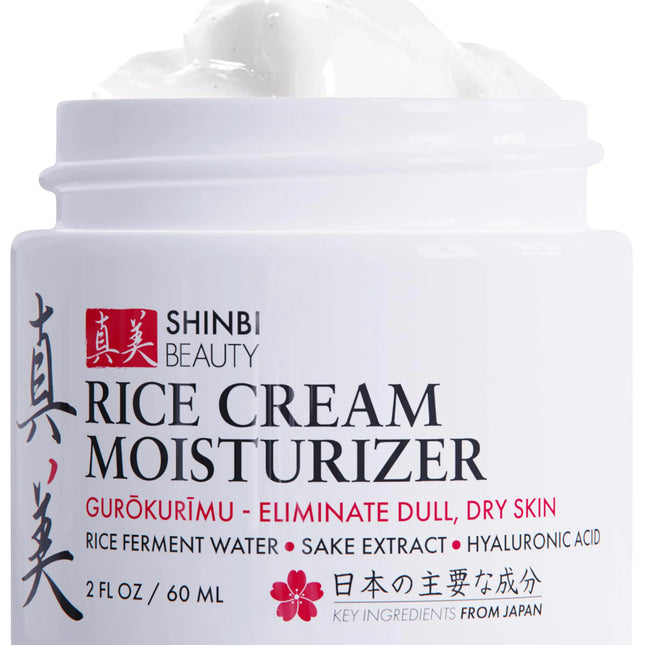 Shinbi Beauty Japanese Skincare Moisturizer for Face - Rice Cream With Rice Ferment + Sake Extract - J Beauty Natural Asian Skincare Products 2oz