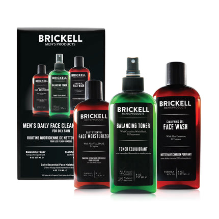 Brickell Mens Products täglich gesicht reinigen routine für fettige haut alkoholfrei toner gel-gesichtswäsche und moisturizer natur- und bio duftend