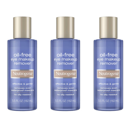 Neutrogena Gentle Oil-Free Eye Makeup Remover & Cleanser for Sensitive Eyes Non-Greasy Makeup Remover Removes Waterproof Mascara Dermatologist & Ophthalmologist Tested 3 x 5.5 fl. oz
