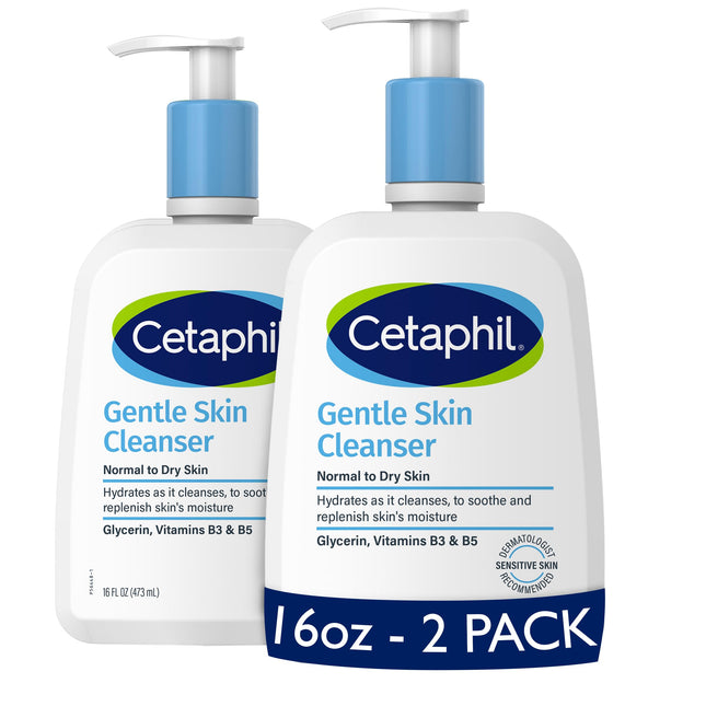 Cetaphil Face Wash Hydrating Gentle Skin Cleanser for Dry to Normal Sensitive Skin NEW 16 oz 2 Pack Fragrance Free Soap Free and Non-Foaming