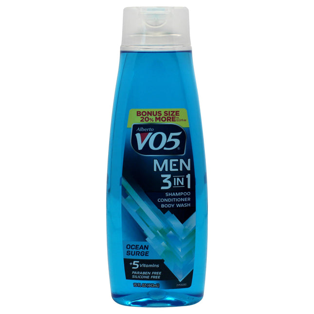 VO5 Alberto Men 3 in 1 Fresh Ocean Surge - 3 in 1 Shampoo Conditioner and Body Wash - With 5 Oils and 5 Vitamins - Energizing Ocean Scent - 15 oz