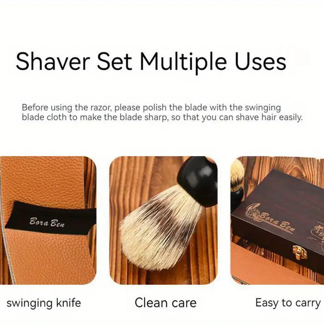 3-Piece Shaver Kit with Straight Edge Razor and Brush
