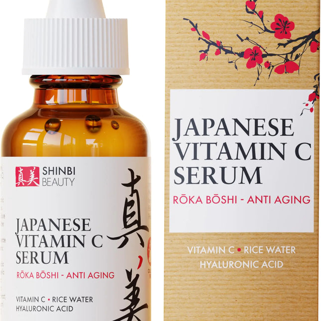 Shinbi Beauty Japanese Vitamin C Serum With Rice Water + Hyaluronic Acid - Japan Skincare Products for Anti Aging Anti Wrinkle J Beauty Glow 1oz