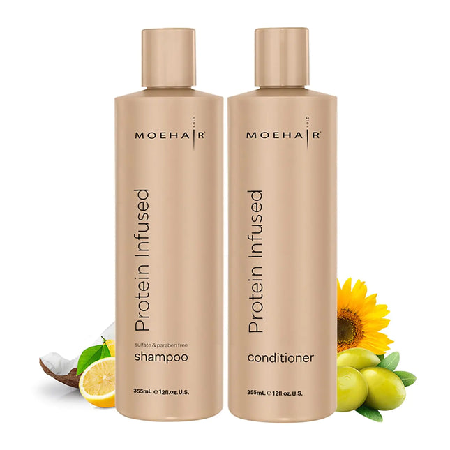 MOEHAIR Protein Infused Shampoo and Conditioner Set for Dry & Damaged Hair | Strengthens Hair Fiber | Sulfate & Paraben Free | Adds Shine Softens & Hydrates Hair (12 Fl Oz)