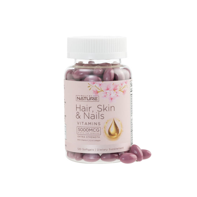 Hair Skin and Nails Vitamins – 5000mcg Biotin with Vitamin C E Collagen Hyaluronic Acid Argan & Coconut Oil – Luscious Hair Growth & Radiant Skin Supplement for Women – 120 Softgels