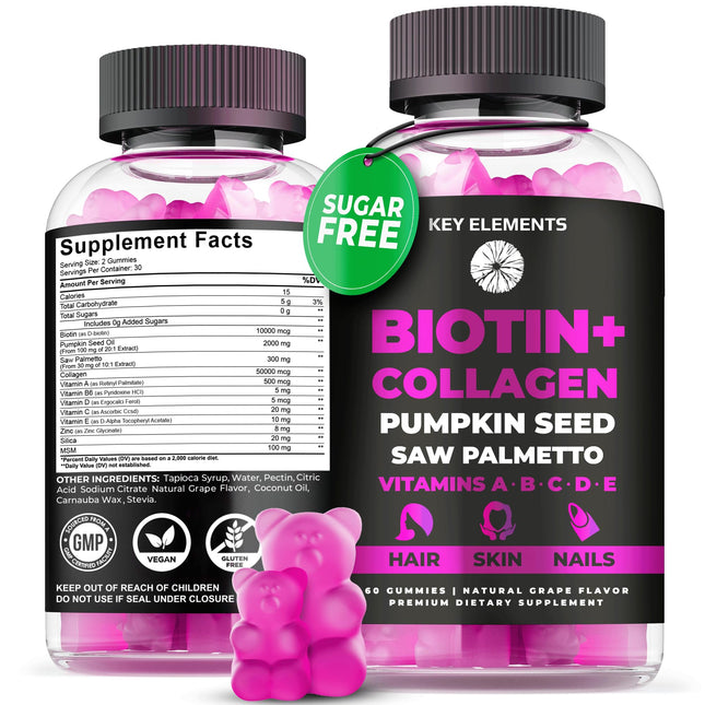 Hair Skin and Nails 10000mcg Biotin Gummies & Collagen Gummies - Biotin Vitamins Gummies for Hair Growth Pumpkin Seed Oil Saw Palmetto Extract & Vitamins A B6 C D E - Biotin and Collagen Supplements