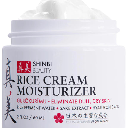 Shinbi Beauty Japanese Skincare Moisturizer for Face - Rice Cream With Rice Ferment + Sake Extract - J Beauty Natural Asian Skincare Products 2oz