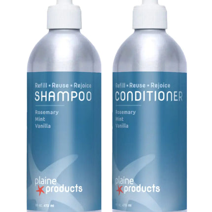Eco-Friendly Shampoo and Conditioner - Rosemary Mint Vanilla - Sulfate Free 16 oz (Refillable Bottles with pumps)