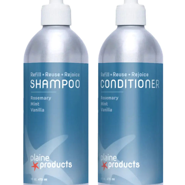 Eco-Friendly Shampoo and Conditioner - Rosemary Mint Vanilla - Sulfate Free 16 oz (Refillable Bottles with pumps)