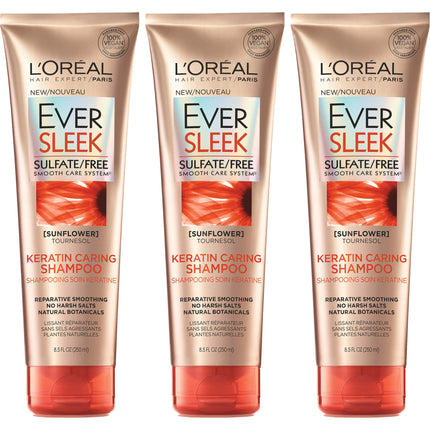 LOreal Paris Hair Care Eversleek Sulfate Free Keratin Caring Shampoo 3 Count