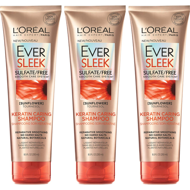 LOreal Paris Hair Care Eversleek Sulfate Free Keratin Caring Shampoo 3 Count
