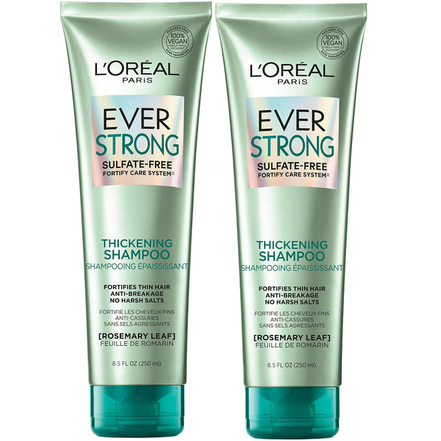LOreal Paris EverStrong Thickening Sulfate Free Shampoo Thickens + Strengthens For Thin Fragile Hair with Rosemary Leaf 2 Count (8.5 Fl; Oz each) (Packaging May Vary)